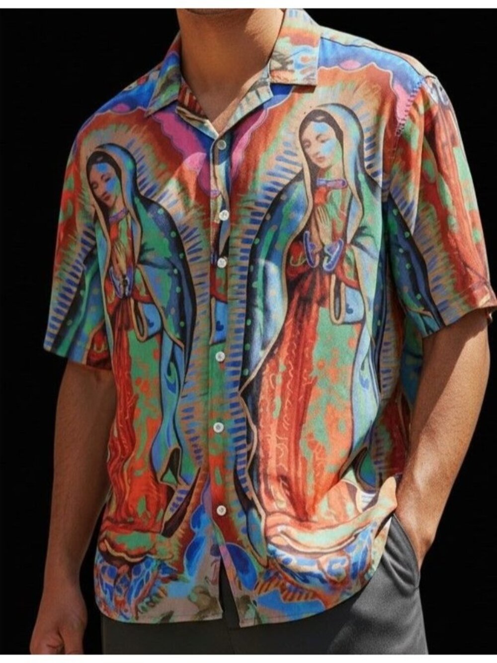 Lucas Bahn Holy Button Up Shirt L 2021 Virgin Mary Our Lady of Guadalupe RARE